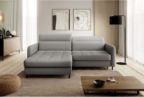 Сив кадифен разтегателен ъглов диван с място за съхранение (ляв ъгъл) Gomsi – ELTAP
