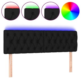 3121948 vidaXL LED горна табла за легло, черна, 144x7x78/88 см, плат