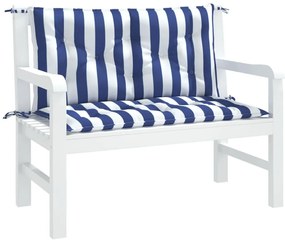 Възглавници за външни пейки 2 бр синьо-бели 100x50x7 см плат