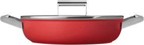 Плитка тенджера с капак Smeg CKFD2811RDM, 28 см, 3.7 л, Незалепващо покритие с 3 слоя, Фурна до 250C, Без PFAS, Индукция, Червен