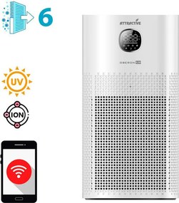 Пречиствател за въздух Attractive OBERON 520, 50W, За до 62 м2, Wi-Fi, 5 скорости, Таймер, Нощен режим, Дистанционно, Интелигентен сензор за замърсяване, Бял