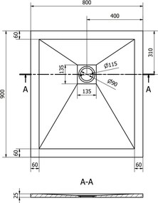 Mexen Stone+ правоъгълно композитно душово корито 90 x 80 см, бял - 44108090