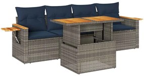 3327547 vidaXL Градински комплект с възглавници, 5 части, сив полиратан