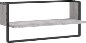 836291 vidaXL Стенен рафт с шина, сив сонома, 65x25x30 см