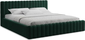 Тъмнозелено двойно легло 180x200 cm тапицирано с място за съхранение с включена подматрачна рамка Lemi – Makamii