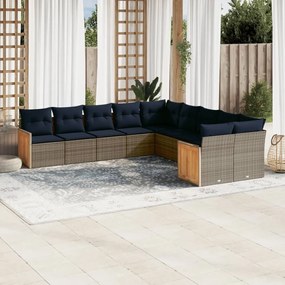 3260437 vidaXL Градински диван с възглавници, 10 части, полиратан, сив