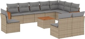 3260162 vidaXL Градински диван с възглавници, 11 части, бежов полиратан