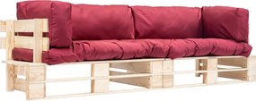 277485 vidaXL Градински диван от 2 части с червени възглавници бор