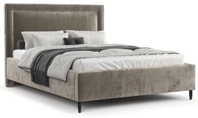 Бежово тапицирано двойно легло с място за съхранение с включена подматрачна рамка 180x200 cm Baleine – Maison de Rêve