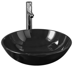 3098449 vidaXL Мивка за баня с кран и сифон, черно закалено стъкло