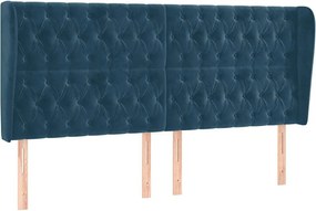 3118362 vidaXL Горна табла за легло с уши, тъмносиня, 203x23x118/128см, кадифе