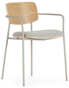 Светлосиви/в естествен цвят тапицирани трапезни столове в комплект с подлакътници Nour – MOME