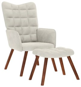 4016830 vidaXL Релаксиращ фотьойл с табуретка, кремав кадифен