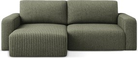 Зелен сгъваем/с място за съхранение ъглов диван от рипсено кадифе (ляв ъгъл) Kona – Makamii