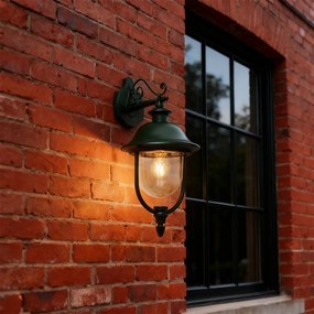 Класическа външна стенна лампа тъмнозелена с прозрачно стъкло - Genoa