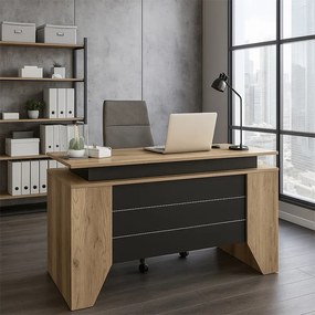 Офисно бюро от меламин Remida в дъб - антрацитен цвят 140x60x76.9см.