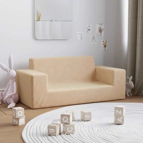 4104781 vidaXL 2-местен детски диван, кремав, мек плюш