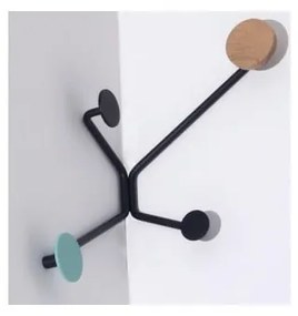 Черна ъглова закачалка за стена с детайли в ментово зелено Hook - Gazzda