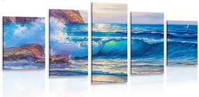 картини от 5 части – Морски вълни на брега