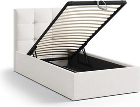 Кремаво единично легло 90x200 cm тапицирано с място за съхранение с включена подматрачна рамка Phaedra – Micadoni