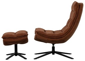 Кафяв въртящ се шенилов фотьойл с табуретка Kube – WOOOD