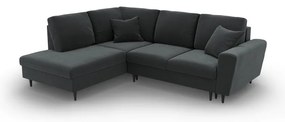 Тъмносив кадифен разтегателен ъглов диван с място за съхранение (ляв ъгъл/L форма) Kyoto – Cosmopolitan Design