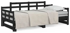 820351 vidaXL Разтегателна кушетка, черна, борово дърво масив, 2x(90x200) см