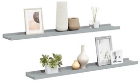 323936 vidaXL Рафтове за фоторамки, 2 бр, сиви, 80x9x3 см, МДФ
