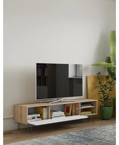 Масичка за телевизор с дъбов декор в бял и естествен цвят 165x44 cm Aero - TemaHome