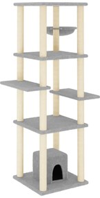 172056 vidaXL Котешко дърво със сизалени стълбове, светлосиво, 154 см