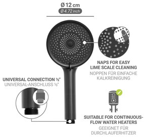 Матово черно пластмасова душ глава ø 12 cm Softwater – Wenko