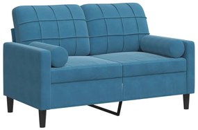 3278218 vidaXL 2-местен диван с декоративни възглавници син 120 см кадифе