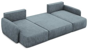 Сиво-син шенилов разтегателен ъглов диван с място за съхранение (U форма) Lilo – Makamii