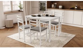 Комплект ТОРИНО маса + 4 стола Бяло/Светло сиво (тъкан Савана 21) - ДЪРВЕН КОМПЛЕКТ ЗА КУХНЯ/ТРАПЕЗАРИЯ