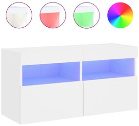 837197 vidaXL Стенен ТВ шкаф с LED осветление, бял, 80x30x40 см