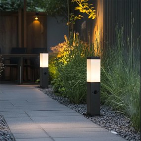 Външна лампа тъмно сива с опалово стъкло 45 см IP44 с контакт и сензор за движение - Malios