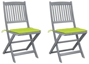 3064547 vidaXL Сгъваеми градински столове, 2 бр, с възглавници, акация масив