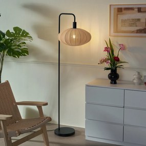 Japandi подова лампа черна с кафяв текстилен абажур - Bida