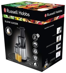 Сокоизстисквачка Slow juicer Russell Hobbs 25170-56, 150 W, 3 сита, 0.7 l,  Обратно движение, Студено пресоване, Инокс/черен