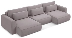 Кадифен разтегателен ъглов диван с място за съхранение в цвят лавандула (U форма) Kapua – Makamii