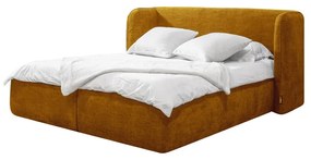 Жълто тапицирано двойно легло с решетка и място за съхранение 180x200 cm Louise - Bobochic Paris