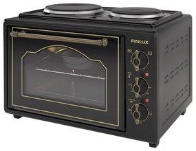 Малка готварска печка Finlux FMC-3535B, 35 л, 1400 W, Два котлона, 3 функции, Емайл, Черен