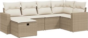 3263484 vidaXL Градински диван с възглавници, 6 части, бежов полиратан