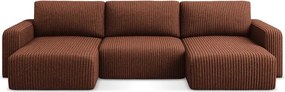 Теракотен сгъваем/с място за съхранение ъглов диван от рипсено кадифе (U форма) Kona – Makamii