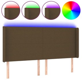 3123777 vidaXL LED горна табла за легло, тъмнокафява,163x16x118/128 см, плат
