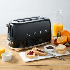 Тостер за хляб SMEG 50's Style TSF01BLEU, 950W, 2 филии, 6 нива, Тавичка за трохи, Вграден кабел, Неръждаема стомана, Черен