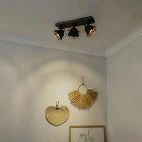 Индустриален прожектор ръждиво кафяв с дърво наклоняем 3-светлина - Gina