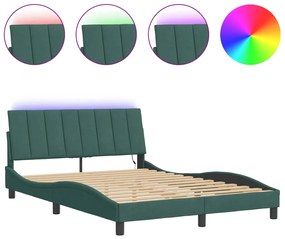3213772 vidaXL Рамка за легло с LED осветление тъмнозелена 120x200 см кадифе