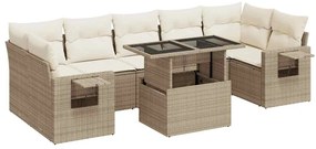 3326439 vidaXL Градински диван с възглавници, 8 части, бежов полиратан