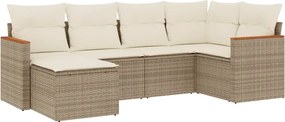 3258579 vidaXL Градински диван с възглавници, 6 части, бежов полиратан